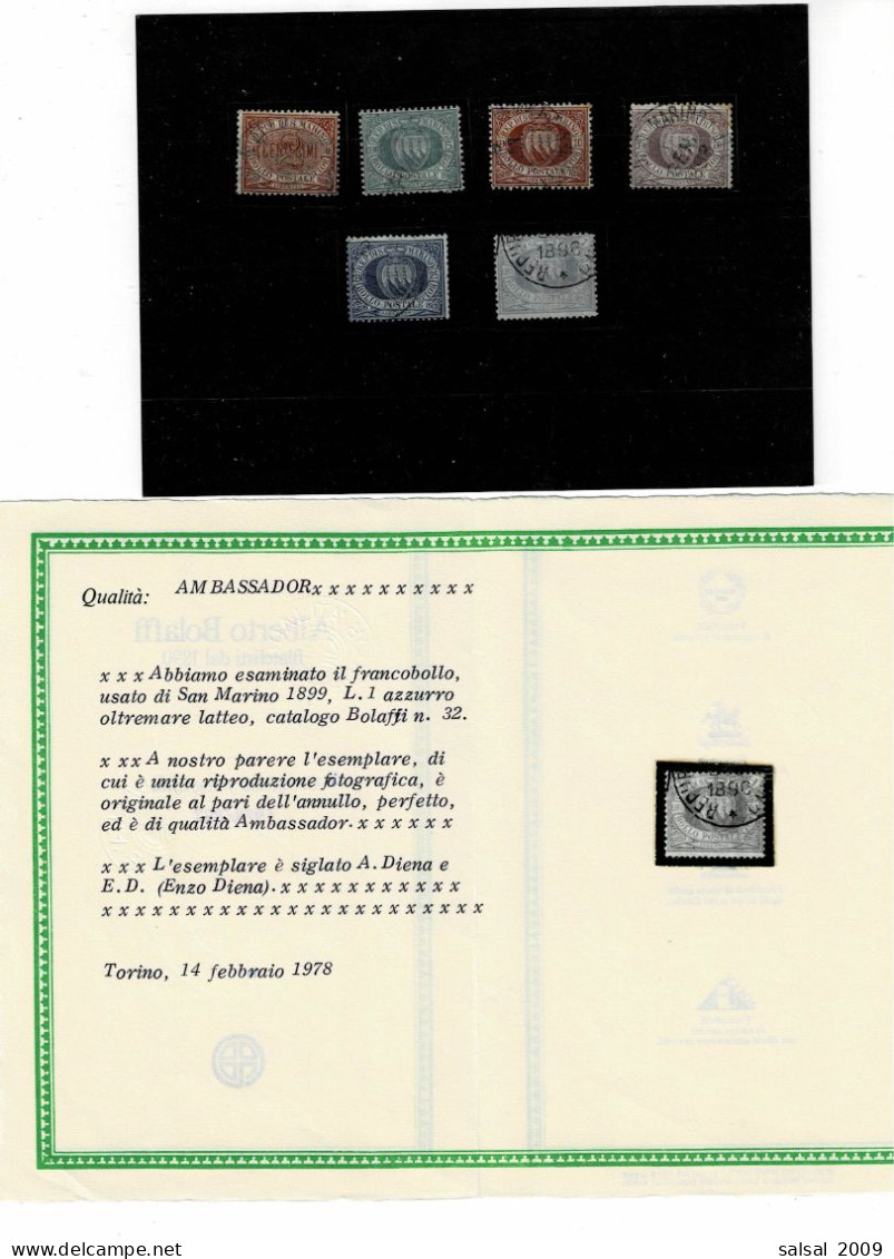 SAN MARINO ,serie Completa Usata ,firme A+E Diena ,Certificato Bolaffi ,qualita Splendida - Used Stamps