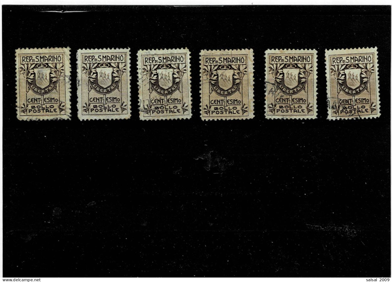 SAN MARINO ,"Stemma",1c. Bruno E Bruno Scuro ,6 Pezzi Usati ,qualita Buona - Used Stamps