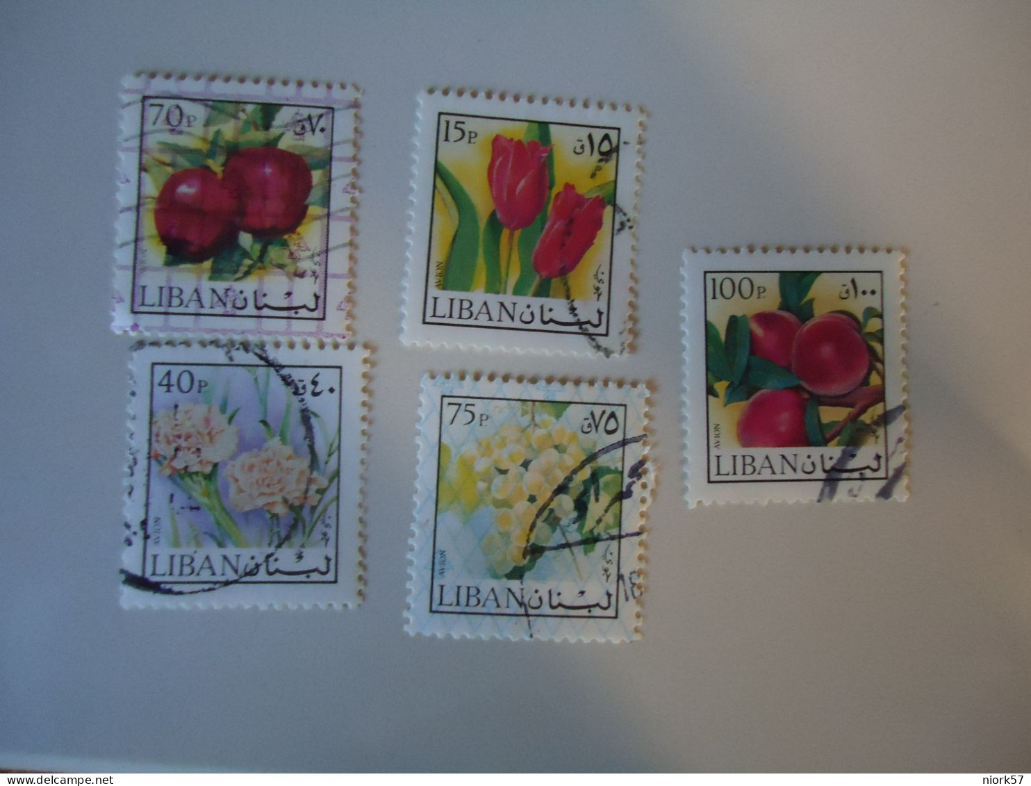 LIBAN  LEBANON   USED   STAMPS  5 FLOWERS - Lebanon