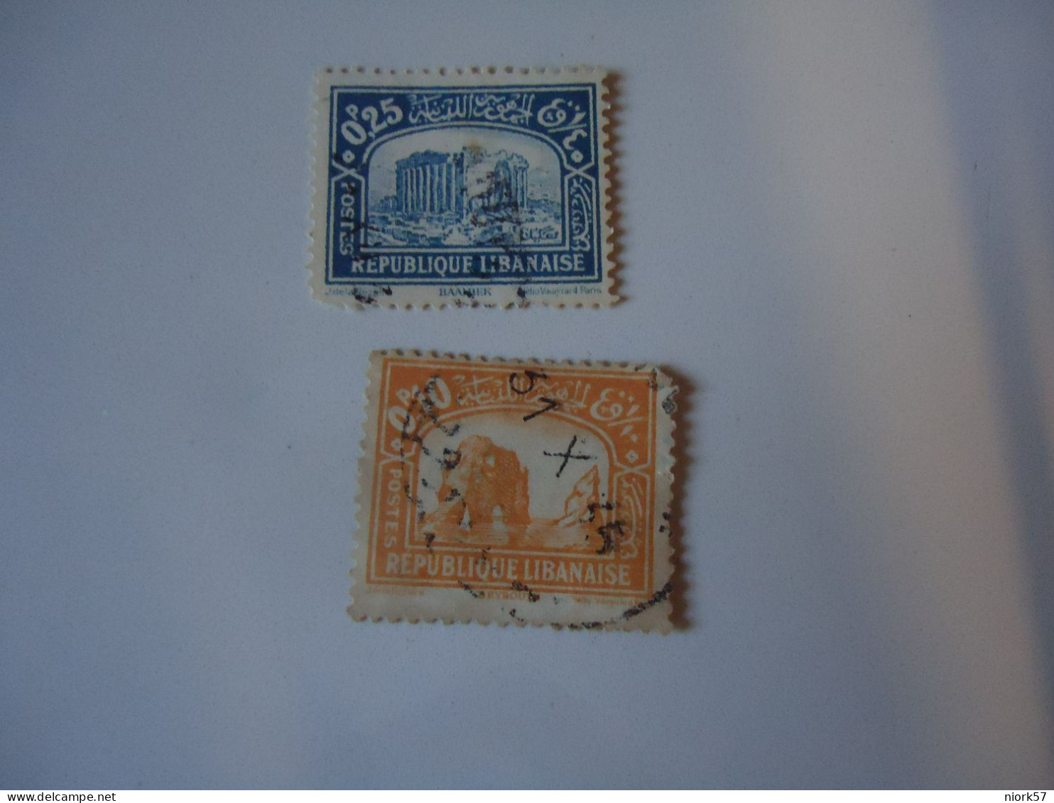 LIBAN  LEBANON   USED  2  STAMPS MONUMENTS  1930  WITH POSTMARK - Lebanon