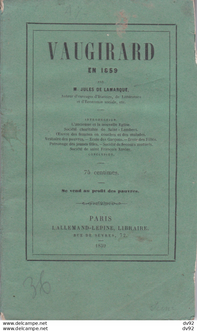 VAUGIRARD EN 1859 PAR M. JULES DE LAMARQUE - Ile-de-France