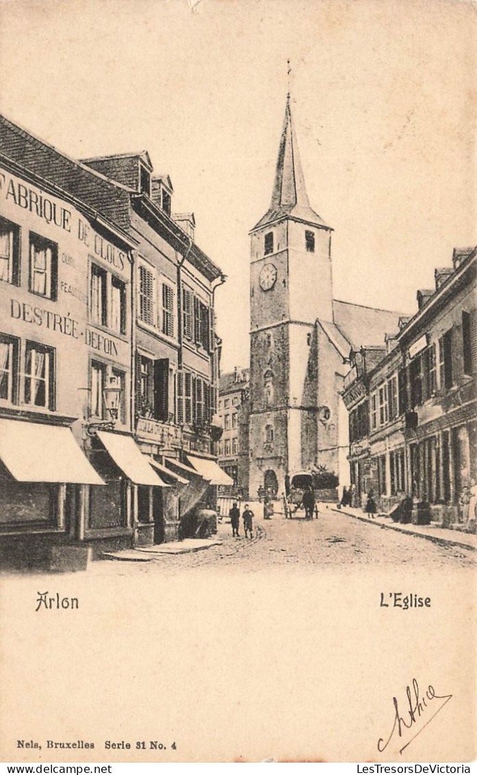 BELGIQUE - Arlon - L'Eglise - Nels - Charette - Enfants - Rues - Carte Postale Ancienne - Arlon