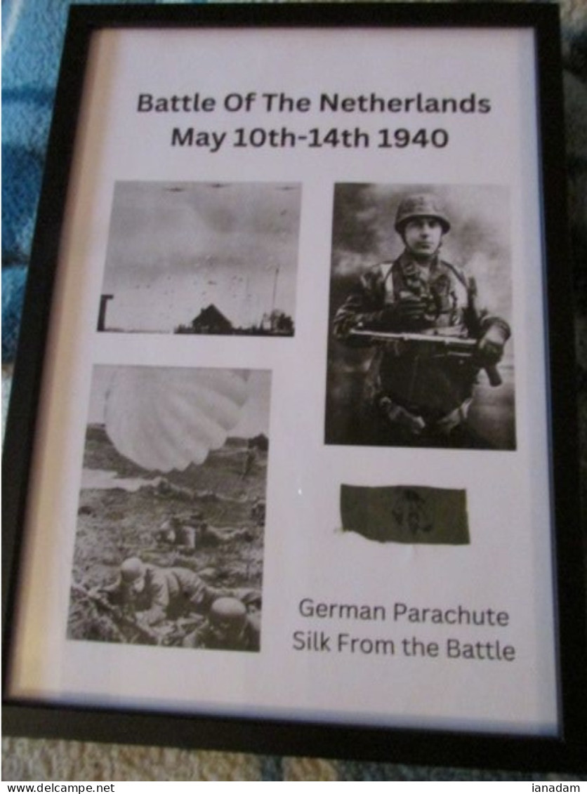 WW2 Framed German Parachute Silk Battle Of Netherlands 1940 - 1939-45