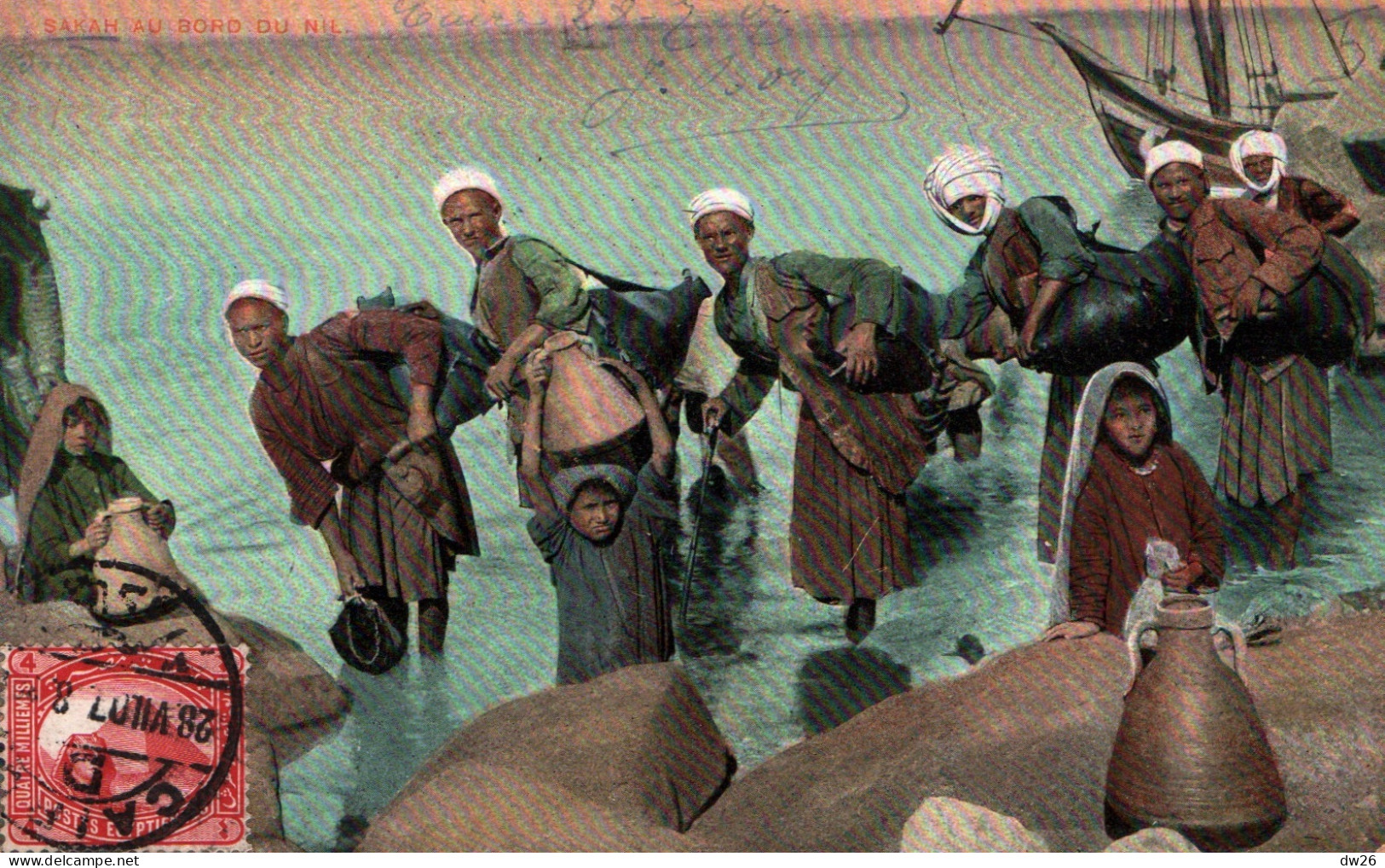 Ethnologie Afrique (Egypte) Sakah Au Bord Du Nil, Porteurs D'eau - Carte Colorisée De 1907 - Afrika
