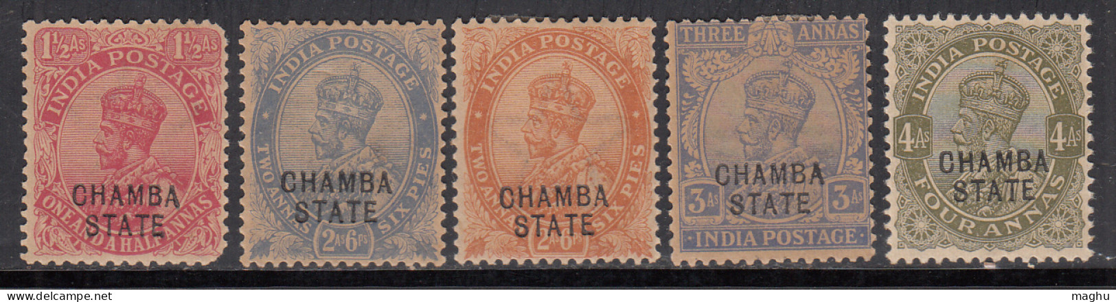 5v MH Chamba, SG58 1913-1923, - SG61, SG49, KGV Series (Single Star) 1923-1927, British India,  - Chamba