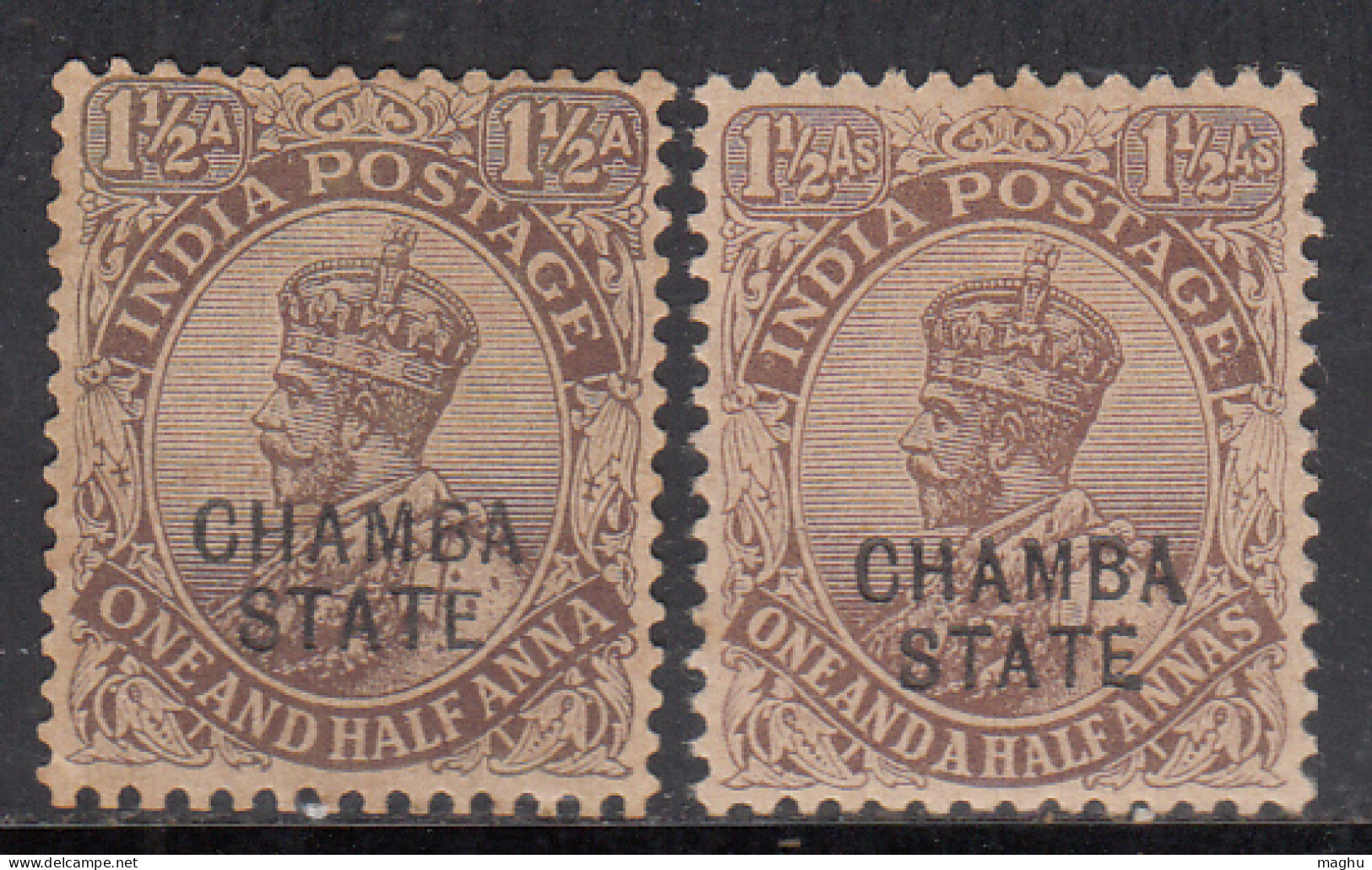 1½a MH Chamba, SG56 & SG57 (Type A & Type B), KGV Series (Single Star) 1923-1927, British India, Cat £255.00 - Chamba