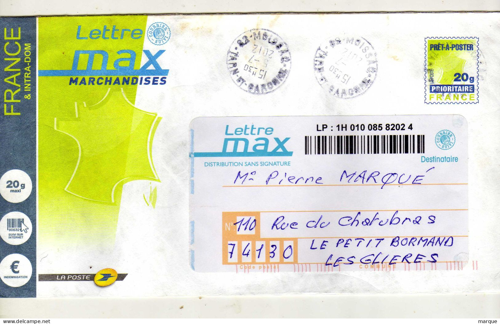 Enveloppe FRANCE Prêt à Poster Lettre Max 20g Oblitération MOISSAC 08/07/2012 - Prêts-à-poster:  Autres (1995-...)