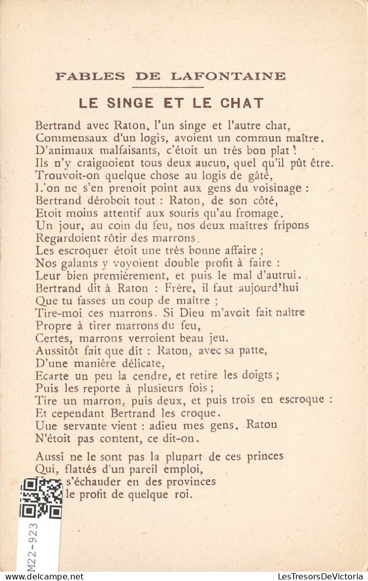 CONTES FABLES ET LEGENDES - Fables De Lafontaine - Le Singe Et Le Chat - Carte Postale Ancienne - Märchen, Sagen & Legenden