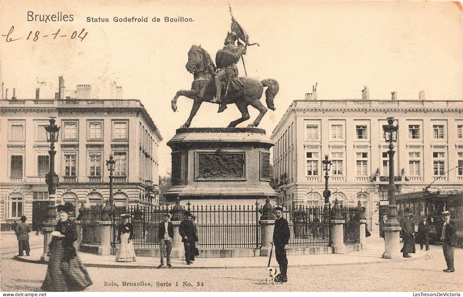 BELGIQUE - Bruxelles - Statue Godefroid De Bouillon - Animé - Carte Postale Ancienne - Places, Squares