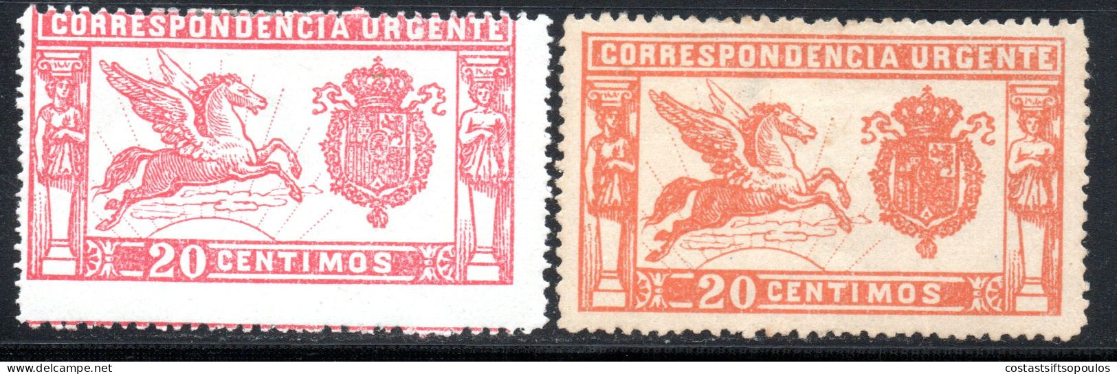 2155. SPAIN 1905-1925 SPECIAL DELIVERY #1 PEGASUS X 2, SHADES, MH. - Eilbriefmarken