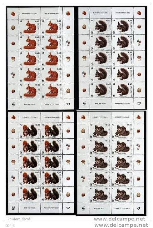 2007 Slovenia Slovenie Slowenien - Mi 636/9 - WWF - Red Squirrel - 4 Sheets Of 10 Stamps MNH - Otros & Sin Clasificación