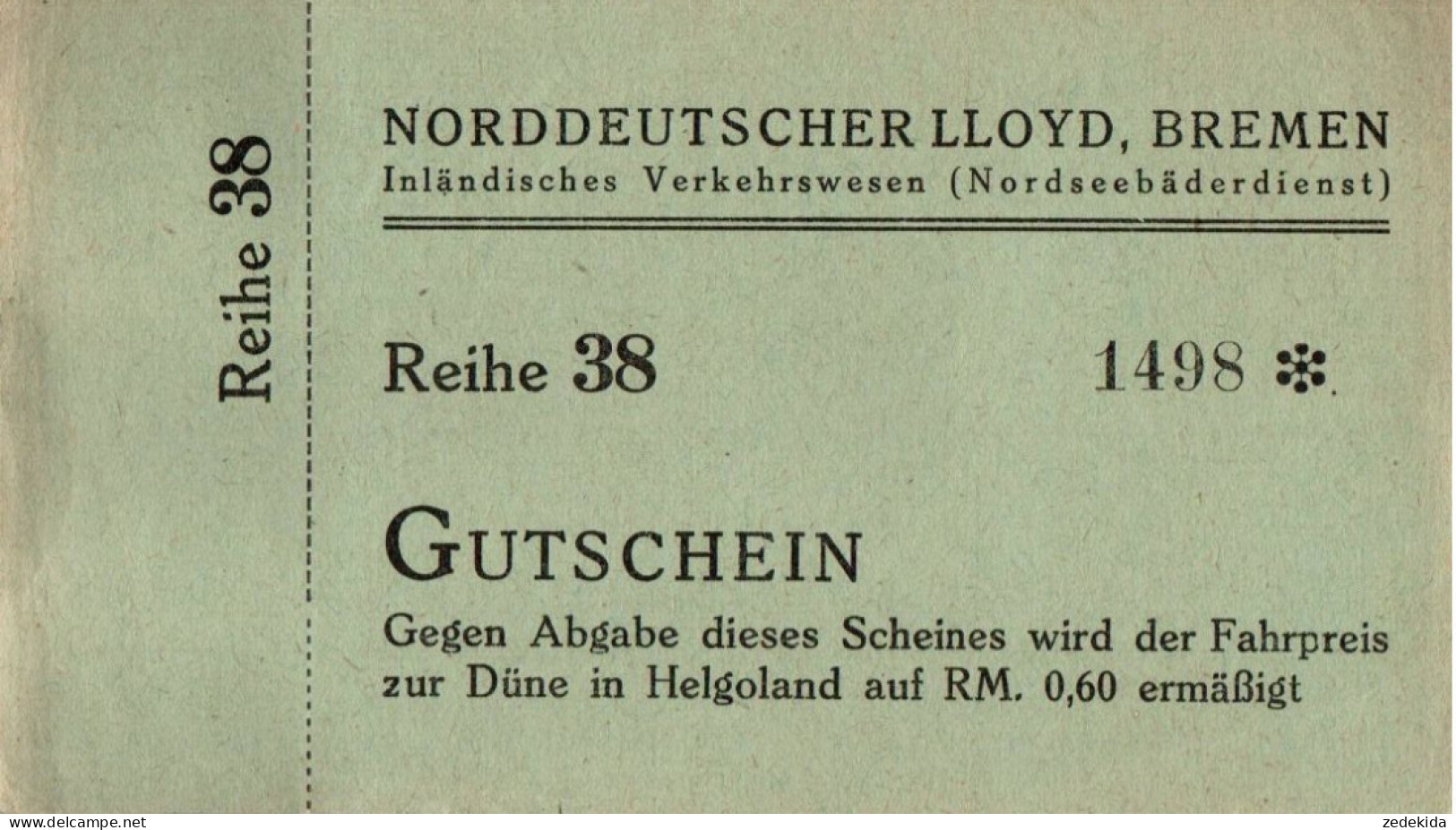 G7688 - Helgoland Norddeutscher Lloyd Fahrschein Ticket - Europe