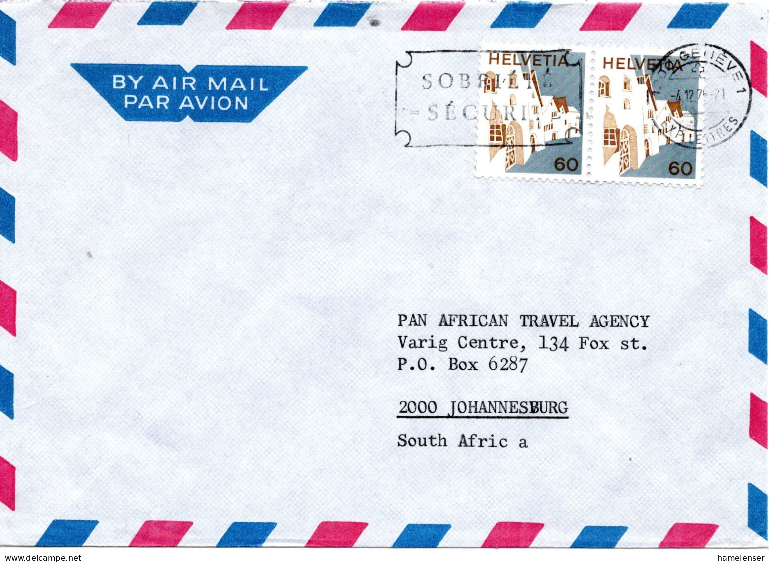 72410 - Schweiz - 1975 - 2@60Rp Haeuser A LpBf GENEVE - ... -> Suedafrika - Briefe U. Dokumente