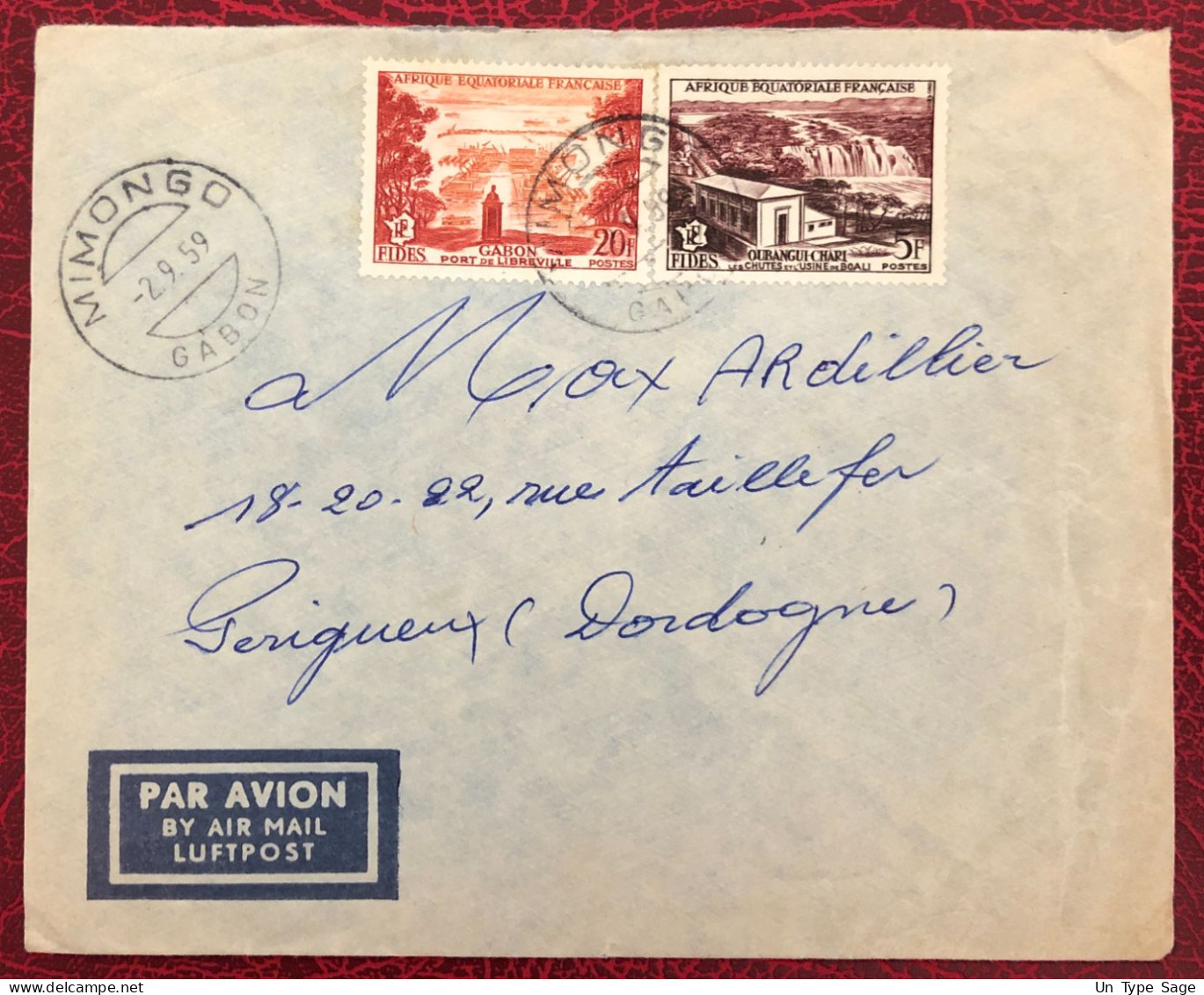 A.E.F. Divers Sur Enveloppe TAD MIMONGO, Gabon 2.9.1959 - (B3567) - Covers & Documents