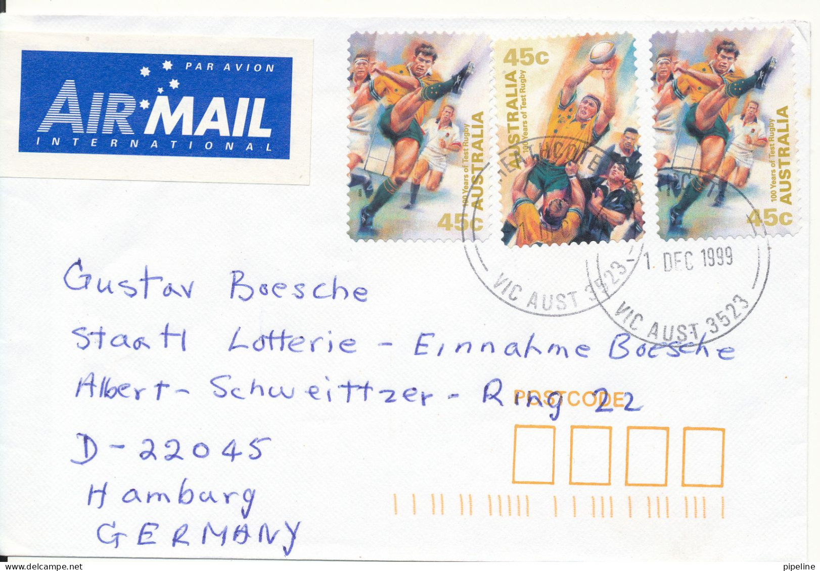 Australia Air Mail Cover Sent To Germany 1-12-1999 SOCCER FOOTBALL - Covers & Documents