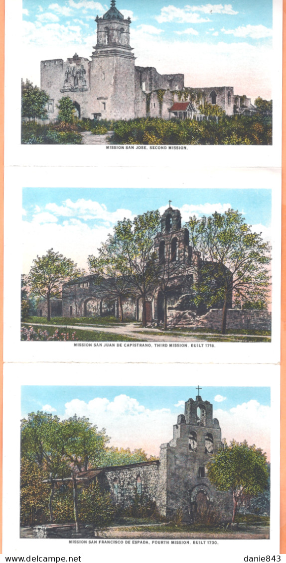 Carte Dépliant Ancienne - 16 vues recto verso format 10/15 - ETATS UNIS - SAN ANTONIO - Couverture The Alamo (abimée)