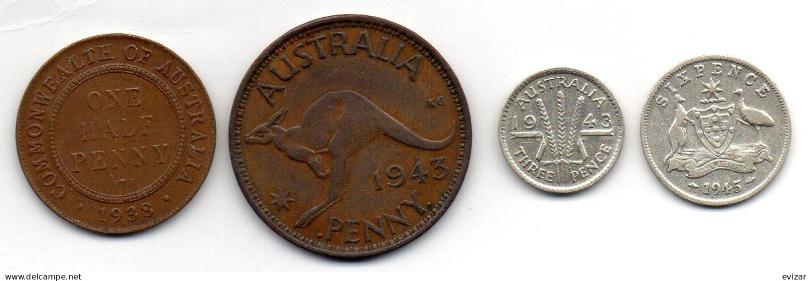 AUSTRALIA, Set Of Four Coins 1/2, 1, 3, 6 Pence, Bronze, Silver, Year 1938-45, KM # 35, 36, 37, 38 - Sin Clasificación