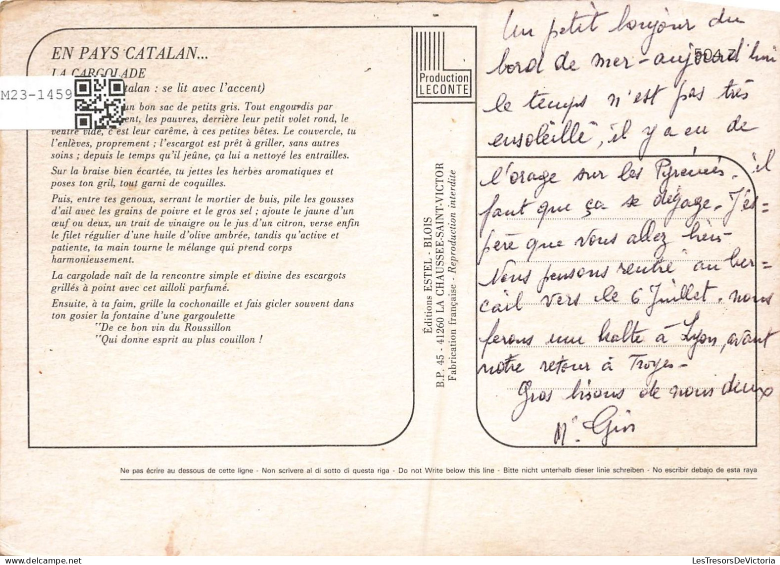 RECETTES - Cuisine - La Cargolade - Carte Postale Ancienne - Recettes (cuisine)