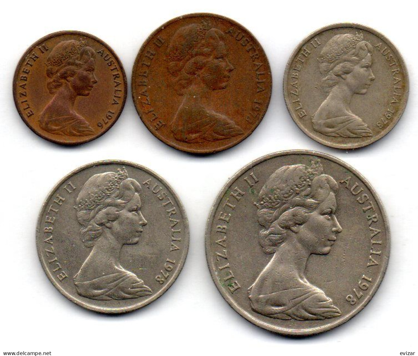 AUSTRALIA, Set Of Five Coins 1, 2, 5, 10, 20 Cents, Bronze, Copper-Nickel, Year 1973-78, KM # 62, 63, 64, 65, 66 - Sin Clasificación