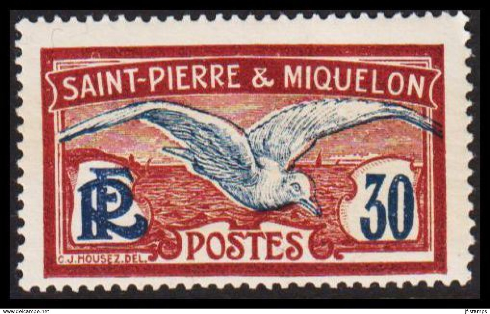 1922. SAINT-PIERRE-MIQUELON. Seagull 30 C. Hinged.  (Michel 108) - JF537374 - Covers & Documents