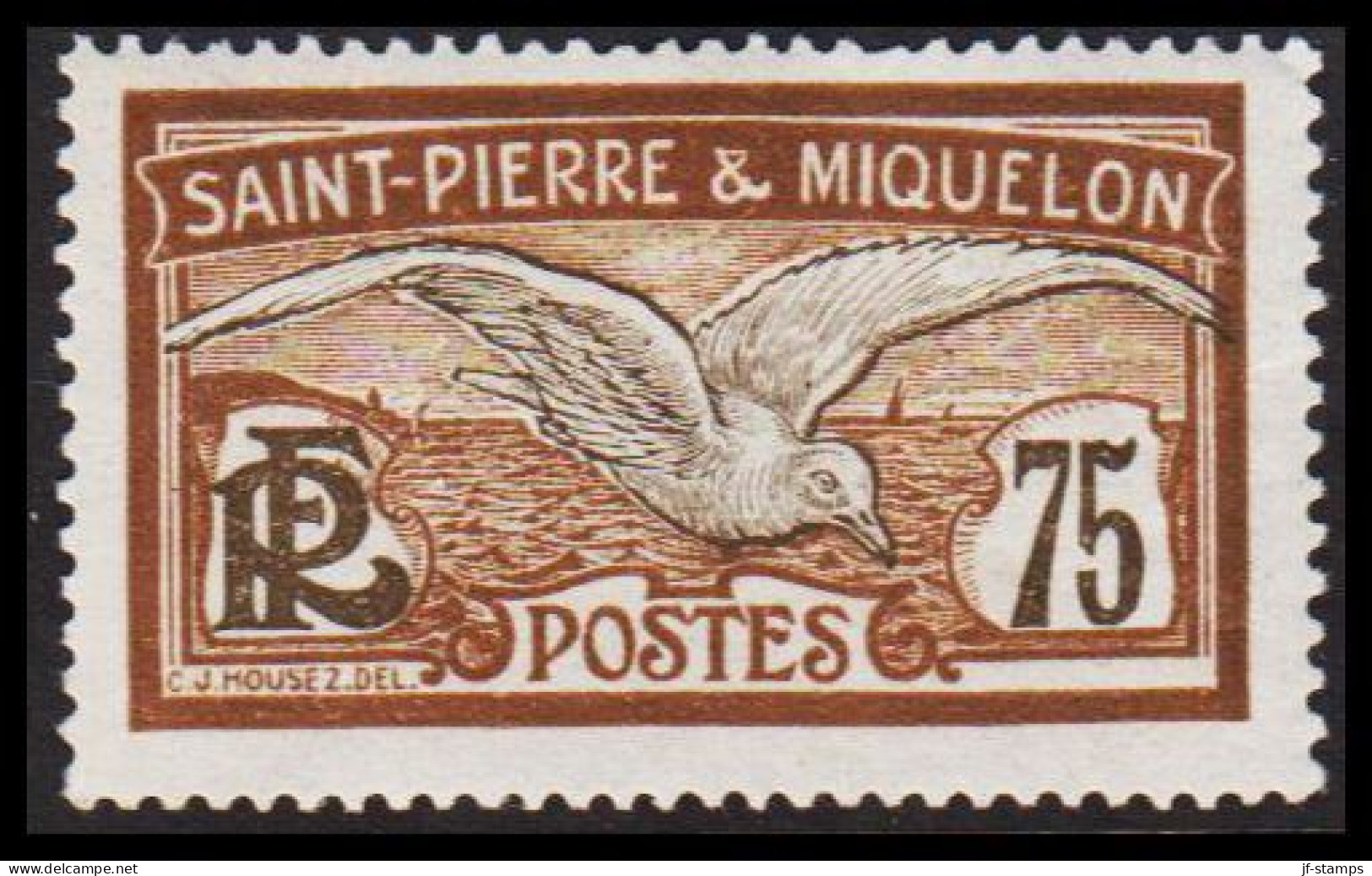 1909-1917. SAINT-PIERRE-MIQUELON. Seagull 75 C. Hinged.  (Michel 86) - JF537377 - Brieven En Documenten