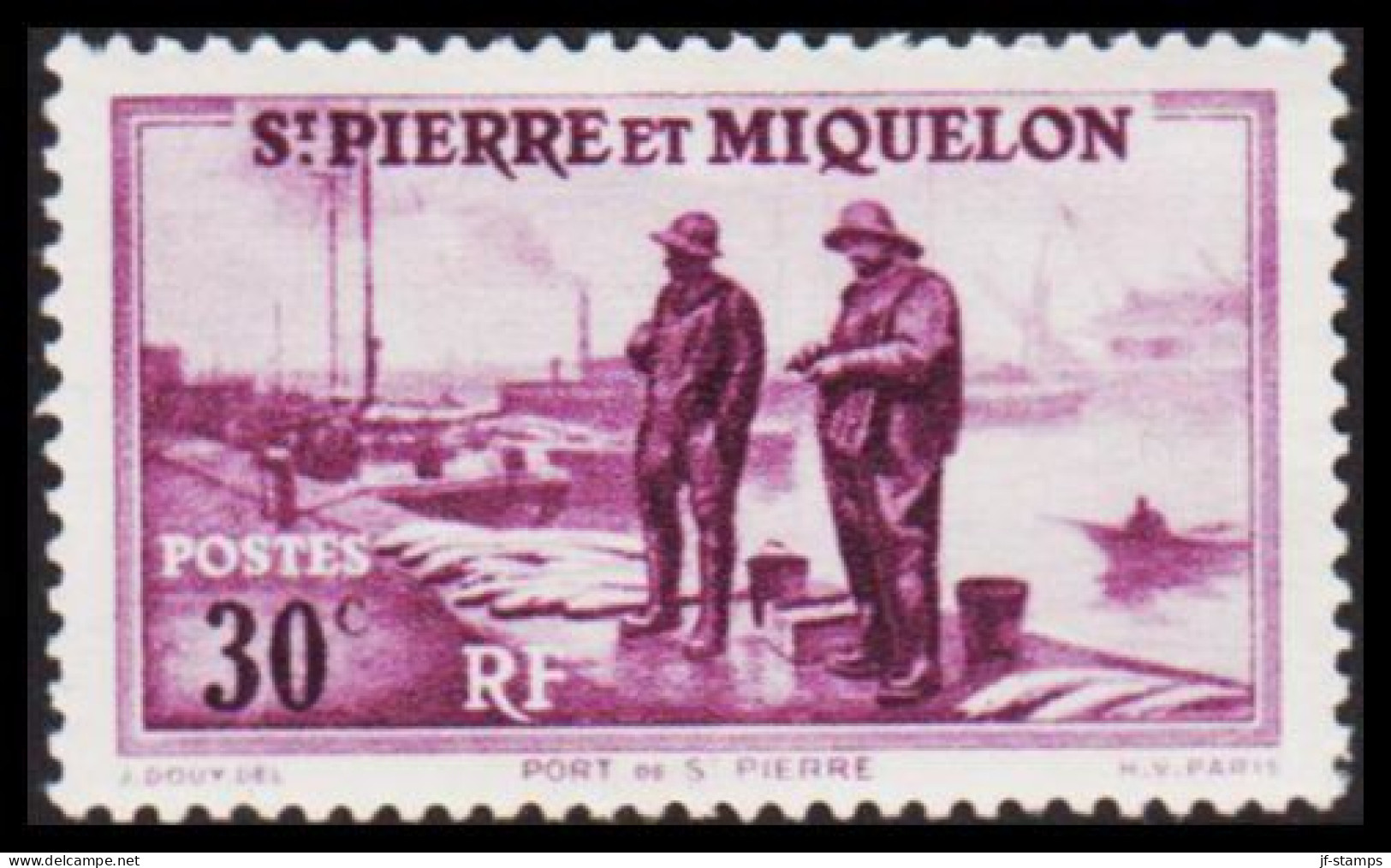 1938. SAINT-PIERRE-MIQUELON. Fishermen 30 C. Hinged.  (Michel 178) - JF537378 - Cartas & Documentos