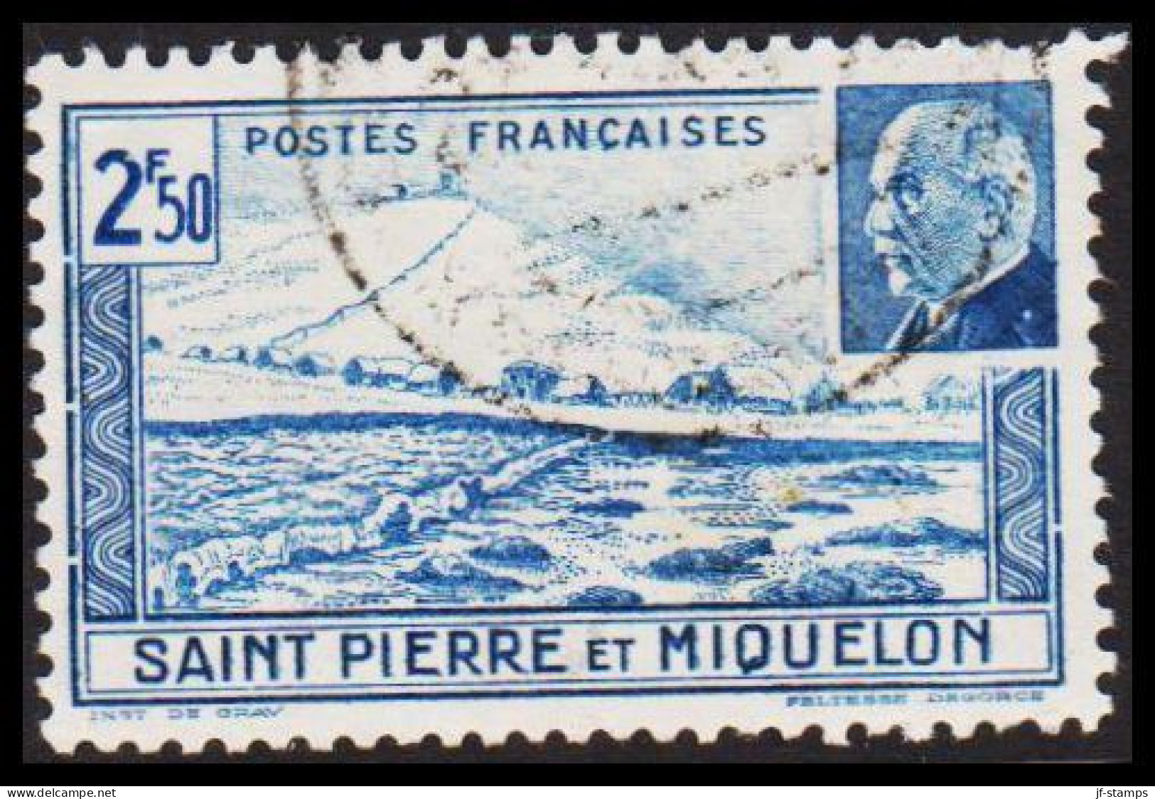 1941. SAINT-PIERRE-MIQUELON. Philippe Pétain 2F50 Very Unusual Cancelled.  - JF537381 - Lettres & Documents