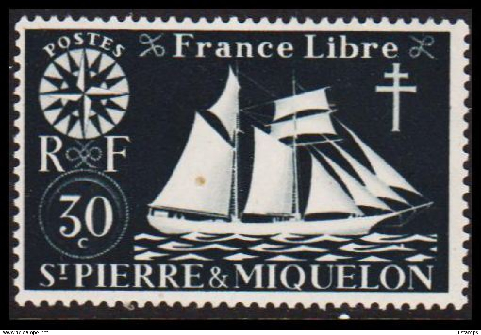 1942. SAINT-PIERRE-MIQUELON. Fisher Boat From Malo 30 C. Hinged.  - JF537386 - Brieven En Documenten