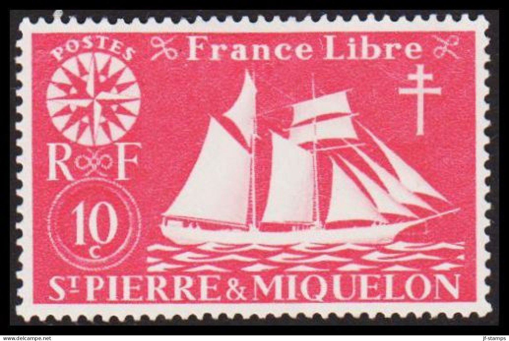 1942. SAINT-PIERRE-MIQUELON. Fisher Boat From Malo 10 C. Hinged.  - JF537388 - Cartas & Documentos