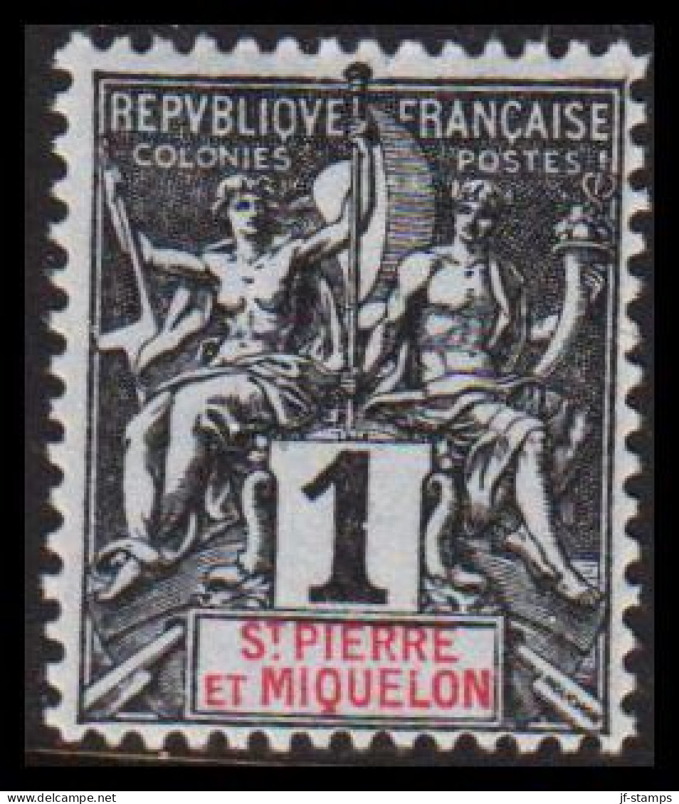 1892. SAINT-PIERRE-MIQUELON. Pax & Mercur. 1 C.  Hinged.  - JF537392 - Neufs