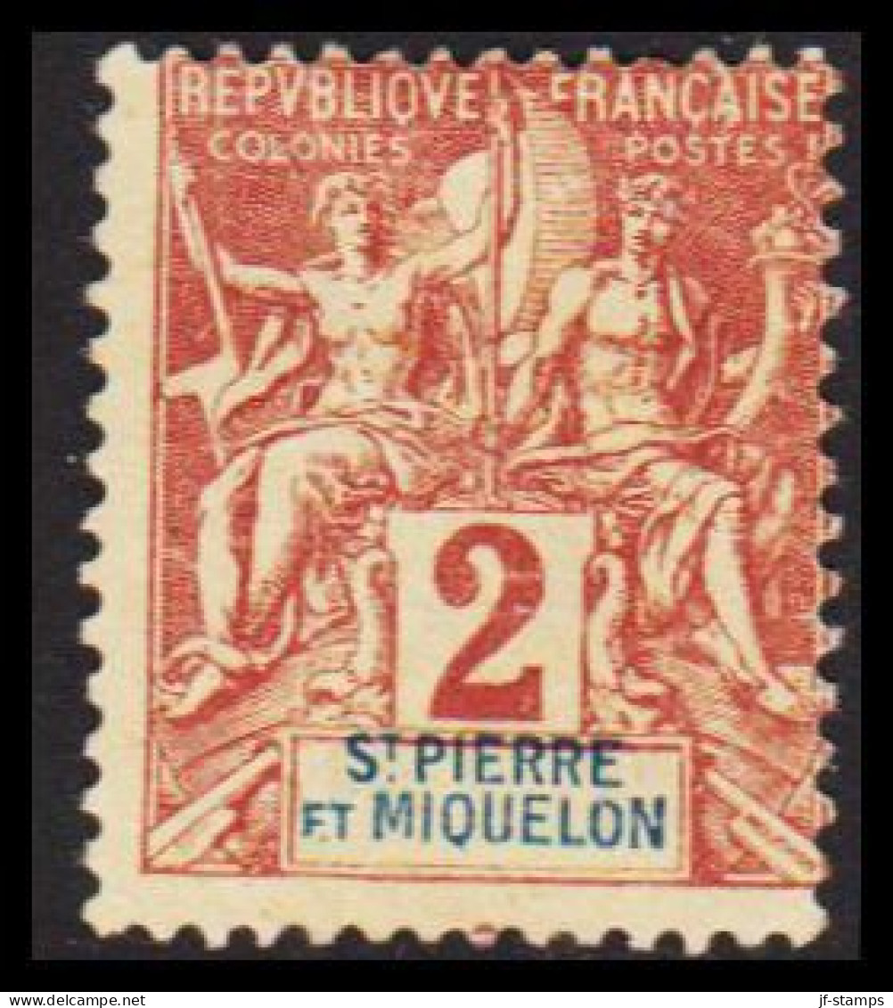 1892. SAINT-PIERRE-MIQUELON. Pax & Mercur. 2 C.  No Gum.  - JF537393 - Neufs