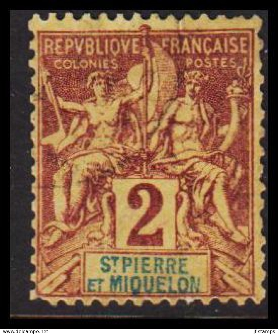 1892. SAINT-PIERRE-MIQUELON. Pax & Mercur. 2 C.   - JF537394 - Gebruikt
