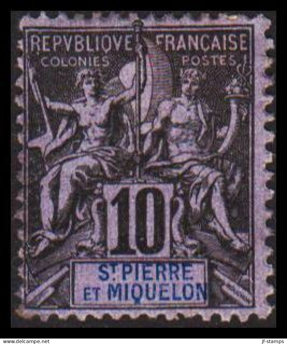 1892. SAINT-PIERRE-MIQUELON. Pax & Mercur. 10 C.  Hinged.  - JF537395 - Neufs