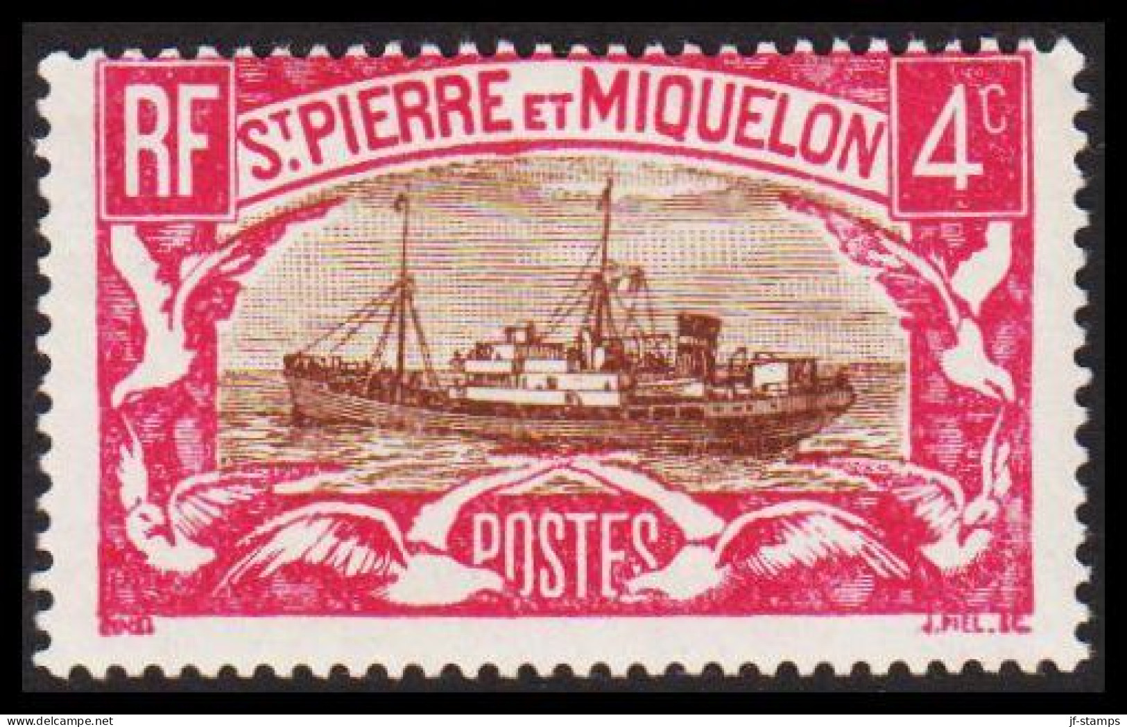 1932. SAINT-PIERRE-MIQUELON. Fishing Boat Jacques Caeur 5 C. Never Hinged.  (Michel 136) - JF537410 - Cartas & Documentos