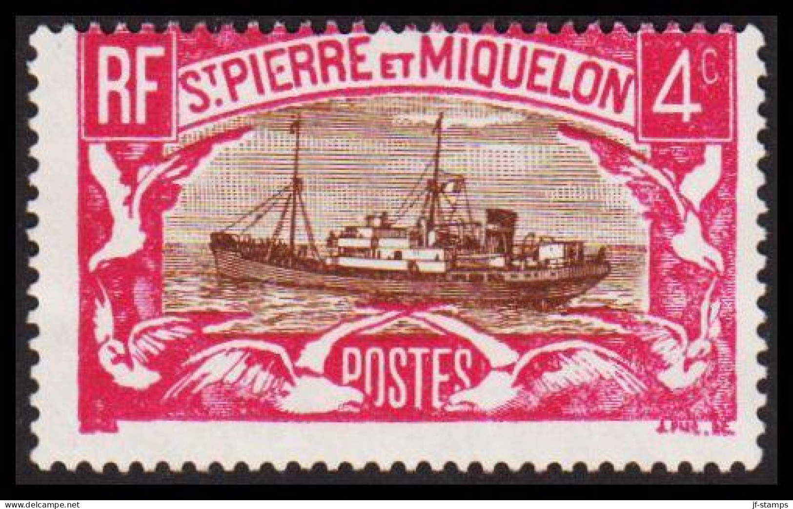 1932. SAINT-PIERRE-MIQUELON. Fishing Boat Jacques Caeur 4 C. Never Hinged.  (Michel 135) - JF537411 - Cartas & Documentos