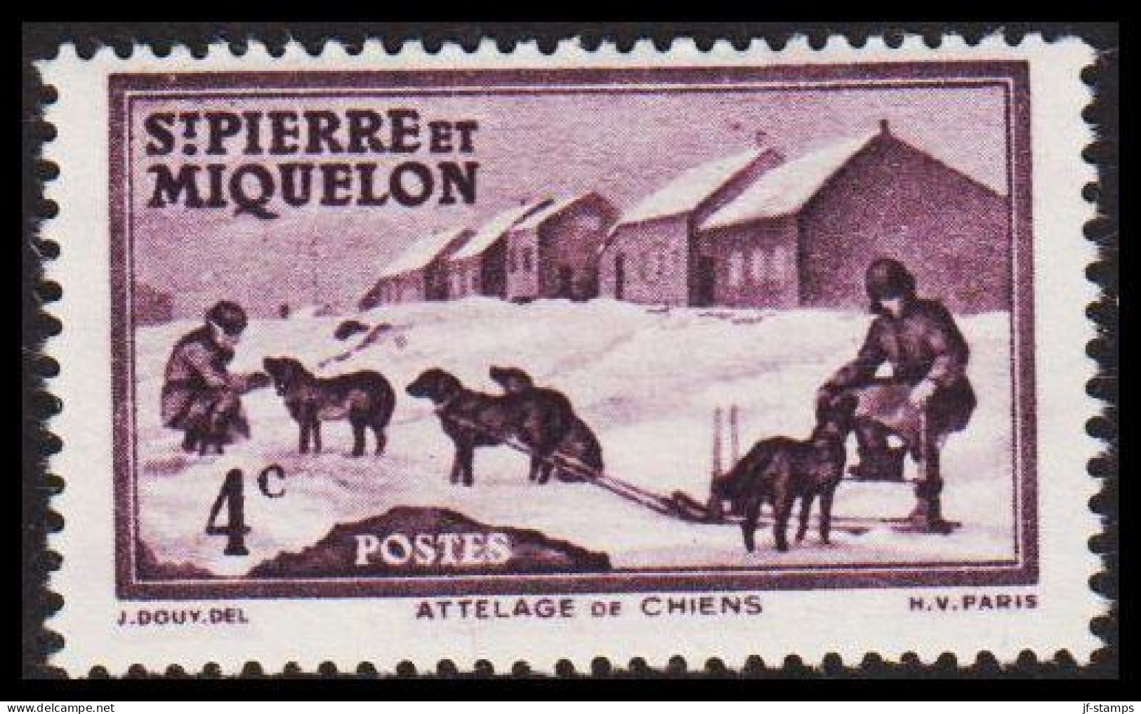 1938. SAINT-PIERRE-MIQUELON. Dog Sledge 4 C. Hinged.  (Michel 172) - JF537415 - Lettres & Documents