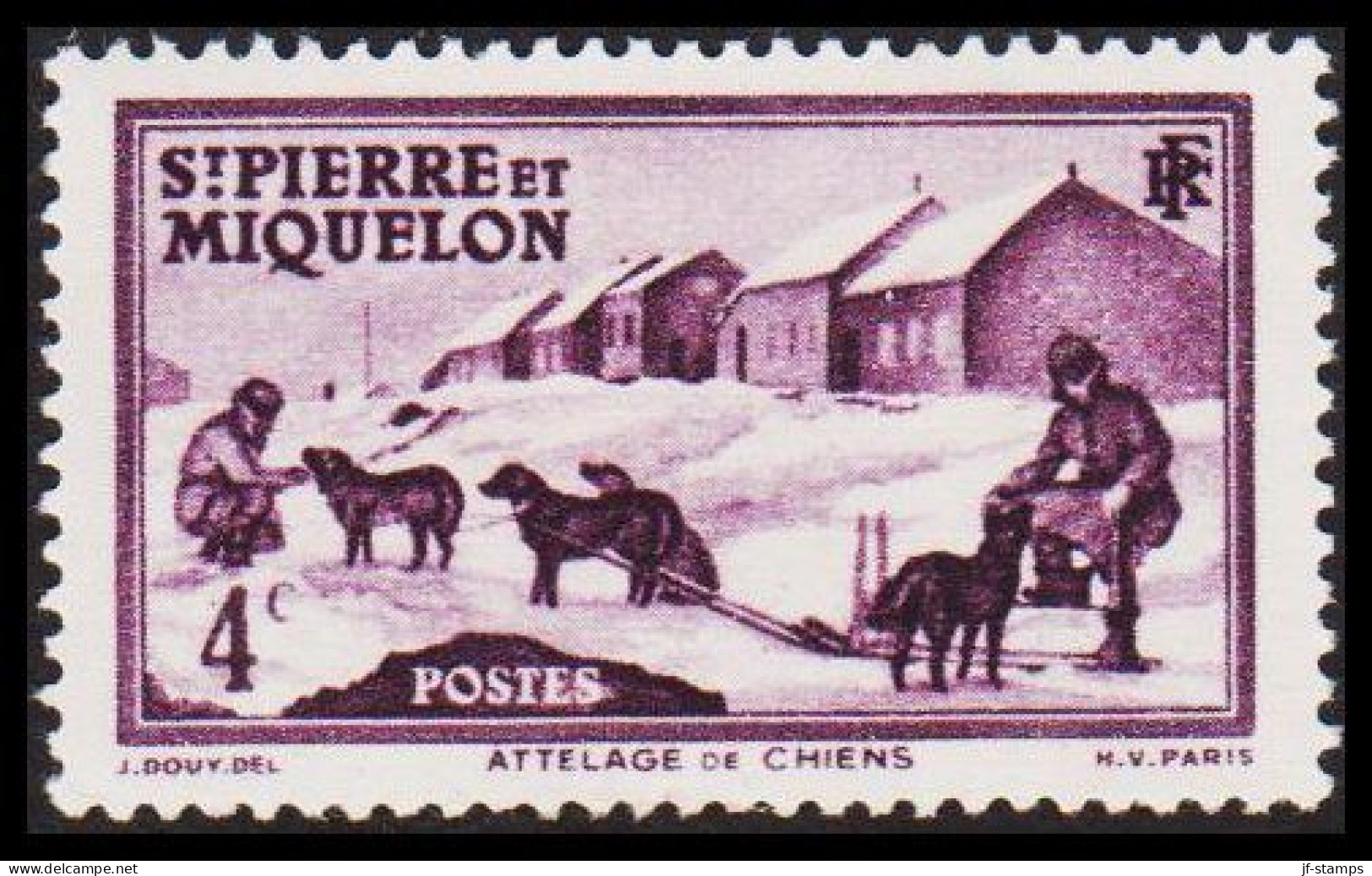 1938. SAINT-PIERRE-MIQUELON. Dog Sledge 4 C. Hinged.  (Michel 172) - JF537417 - Storia Postale