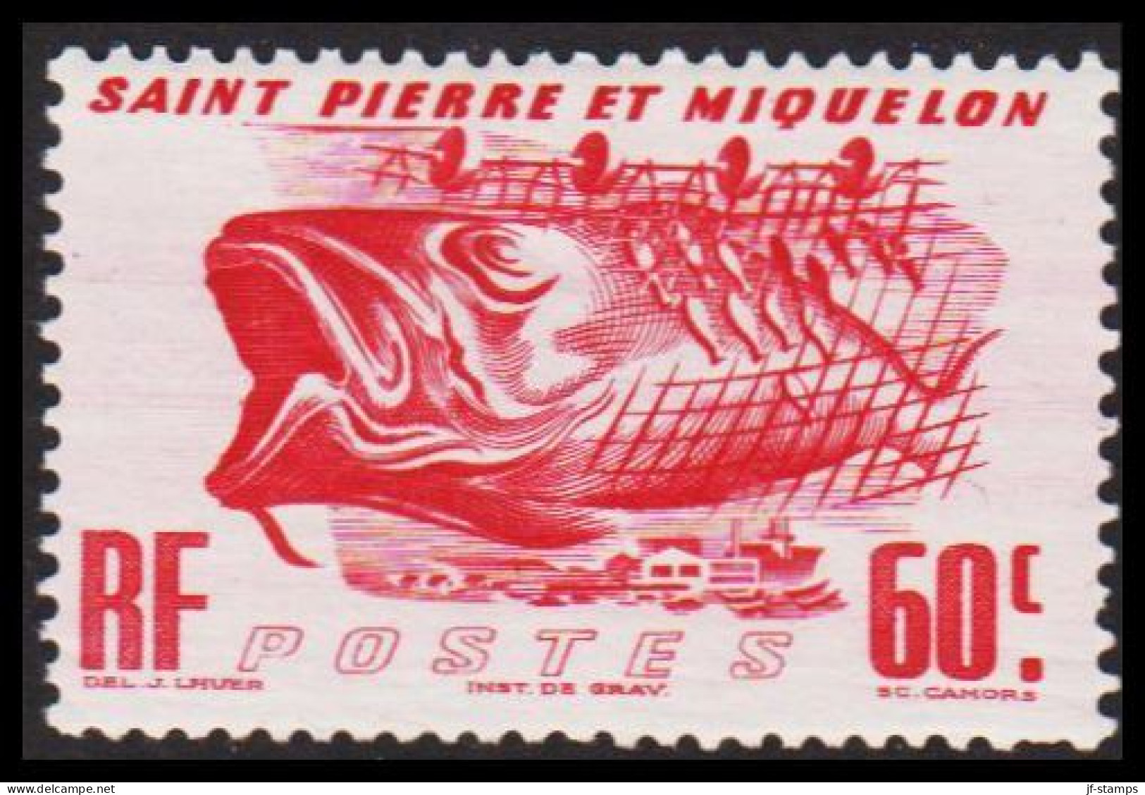 1947. SAINT-PIERRE-MIQUELON. Nature Fish 60 C. Hinged. - JF537420 - Brieven En Documenten