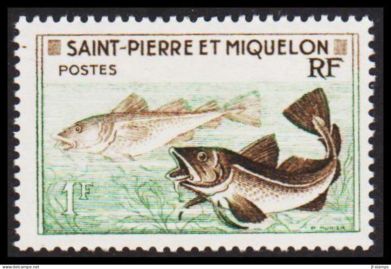 1957. SAINT-PIERRE-MIQUELON. Fish (Gadus Morrhua) 1 F Never Hinged.  - JF537421 - Storia Postale