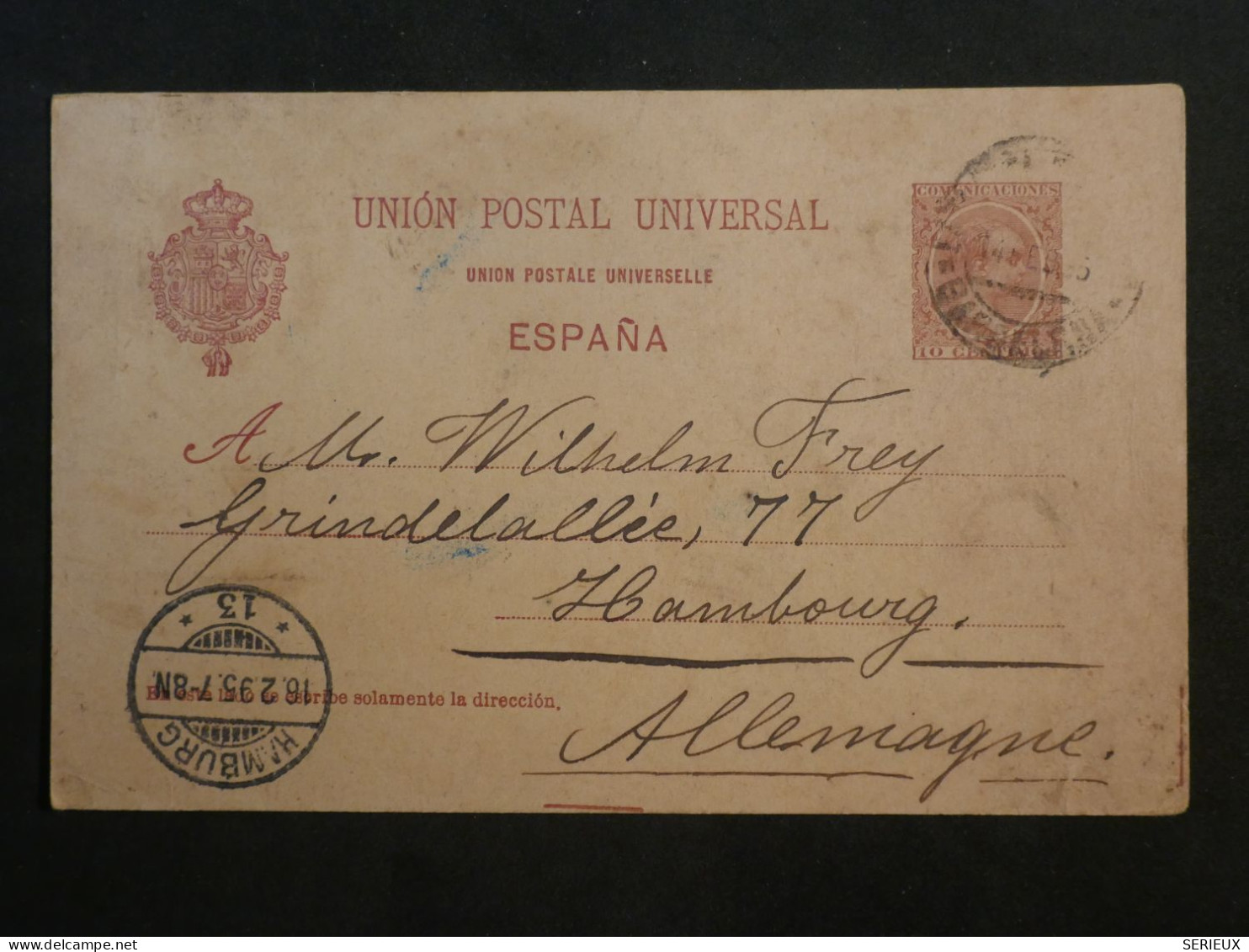 DF16 ESPANA   BELLE CARTE  LETTRE ENTIER  RR 1895 BARCELONA A HAMBURG  GERMANY  +AFF. INTERESSANT++ + - 1850-1931