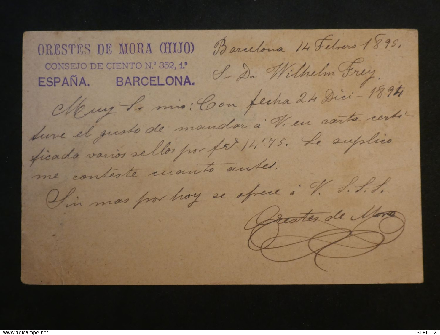 DF16 ESPANA   BELLE CARTE  LETTRE ENTIER  RR 1895 BARCELONA A HAMBURG  GERMANY  +AFF. INTERESSANT++ + - 1850-1931