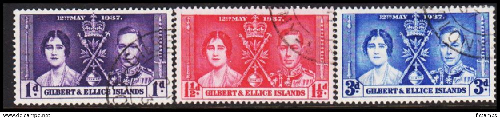 1937. GILBERT & ELLICE ISLANDS.  Georg VI Coronation Complete Set. (MICHEL 35-37) - JF537452 - Isole Gilbert Ed Ellice (...-1979)