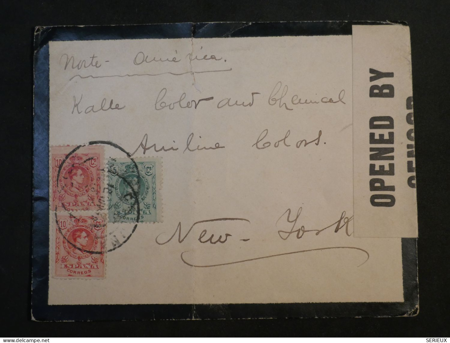 DF16 ESPANA   BELLE  LETTRE CENSUREE RR 1907  A  NEW YORK USA +AFF. INTERESSANT++ + - Briefe U. Dokumente