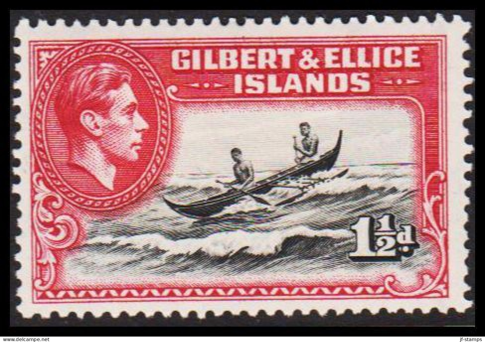 1939. GILBERT & ELLICE ISLANDS. Georg VI & COUNTRY MOTIVES. 1½ D Canoe Hinged.  (Michel 40) - JF537453 - Gilbert- Und Ellice-Inseln (...-1979)