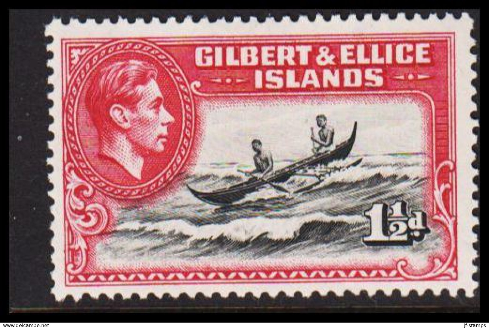 1939. GILBERT & ELLICE ISLANDS. Georg VI & COUNTRY MOTIVES. 1½ D Canoe Never Hinged.  (Michel 40) - JF537454 - Isole Gilbert Ed Ellice (...-1979)