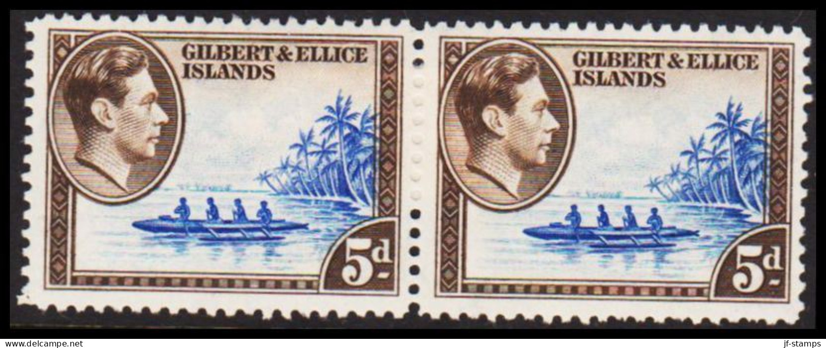 1939. GILBERT & ELLICE ISLANDS. Georg VI & COUNTRY MOTIVES. 5d Canoe In Pair Hinged.  (Michel 44) - JF537456 - Îles Gilbert Et Ellice (...-1979)