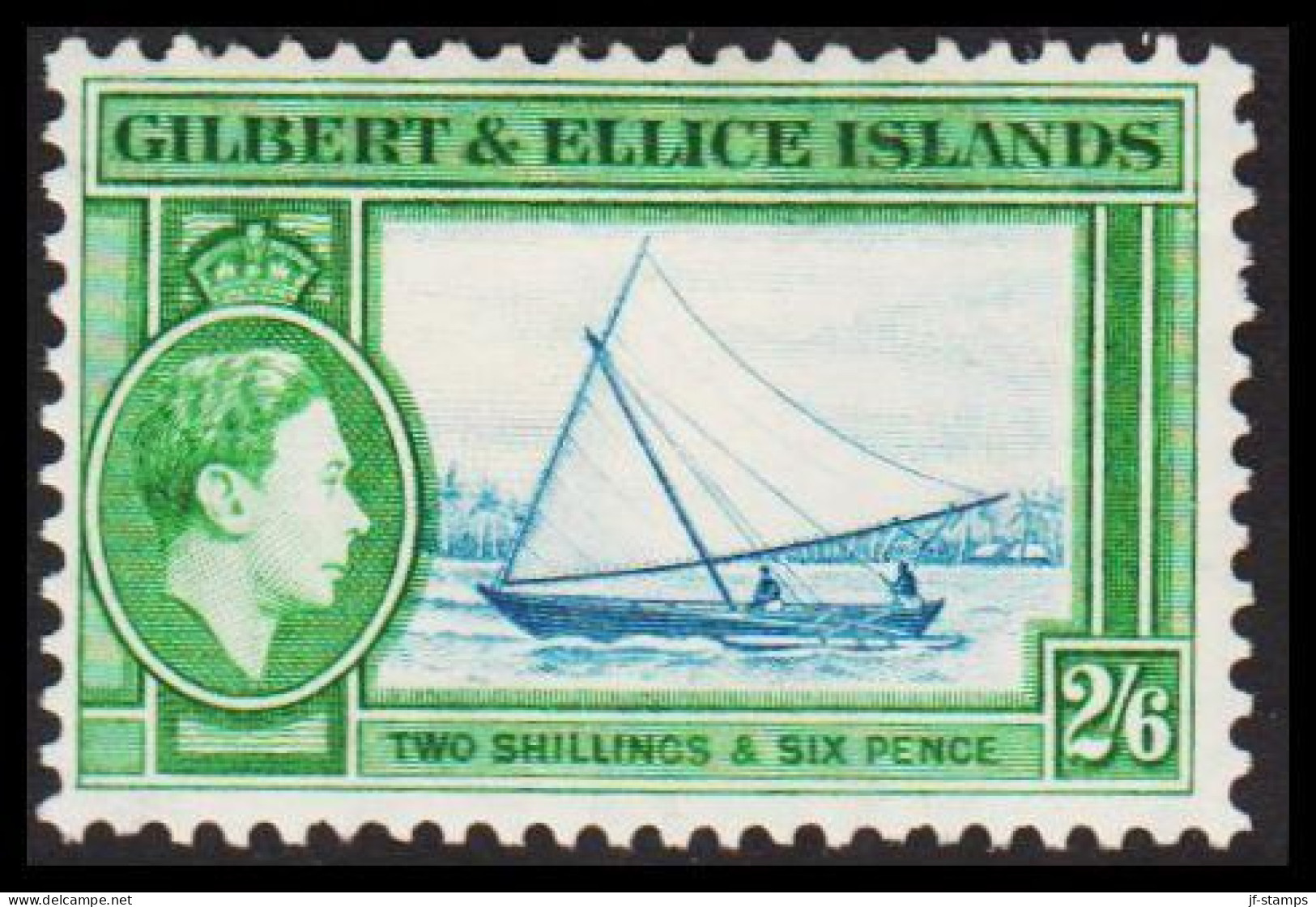 1939. GILBERT & ELLICE ISLANDS. Georg VI & COUNTRY MOTIVES. 2/6 Sailboat Hinged.  (Michel 48) - JF537458 - Gilbert- En Ellice-eilanden (...-1979)
