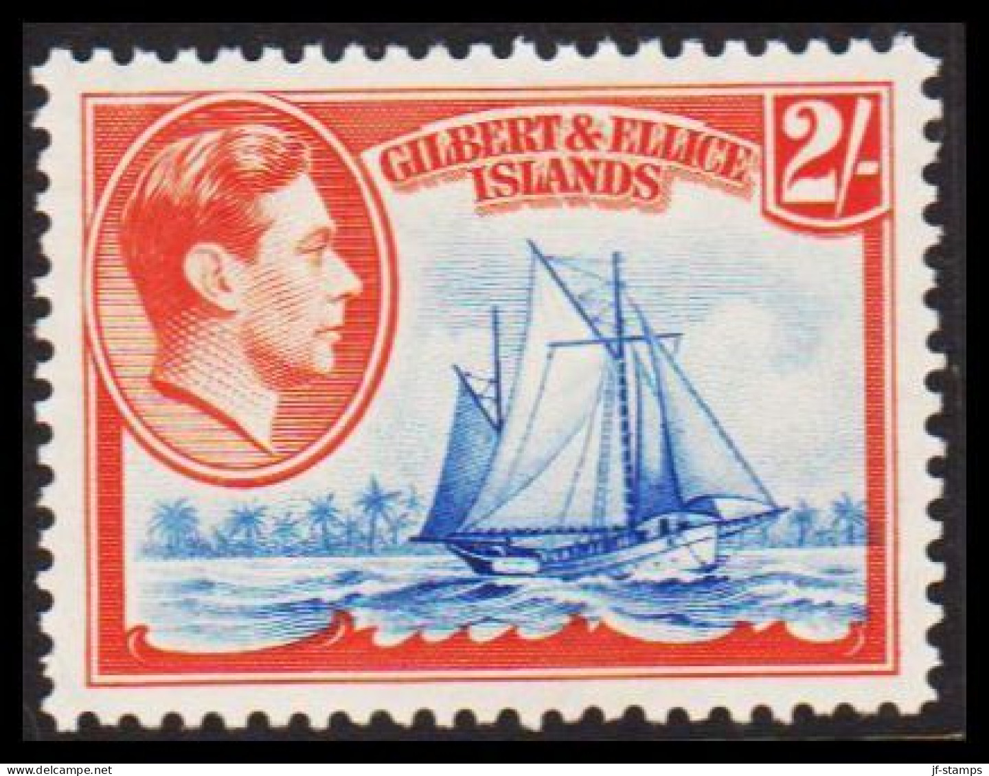 1939. GILBERT & ELLICE ISLANDS. Georg VI & COUNTRY MOTIVES. 2/- Sailboat Never Hinged.  (Michel 47) - JF537460 - Îles Gilbert Et Ellice (...-1979)