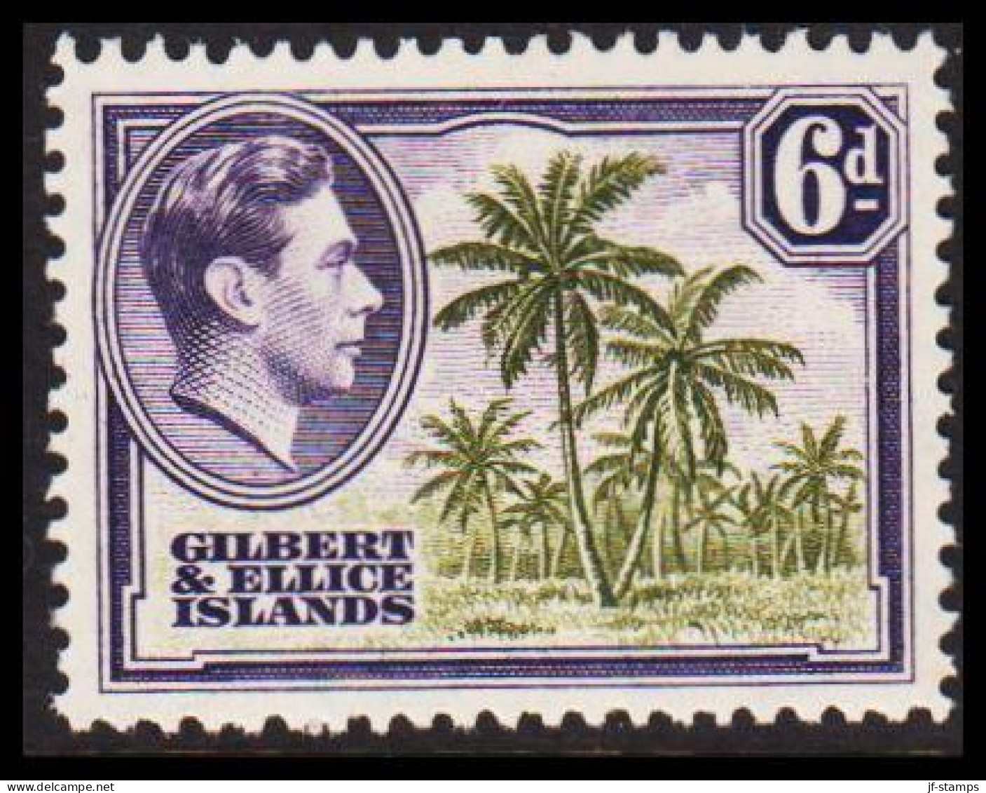 1939. GILBERT & ELLICE ISLANDS. Georg VI & COUNTRY MOTIVES. 6 D Palms At Beach Hinged.  (Michel 45) - JF537461 - Isole Gilbert Ed Ellice (...-1979)