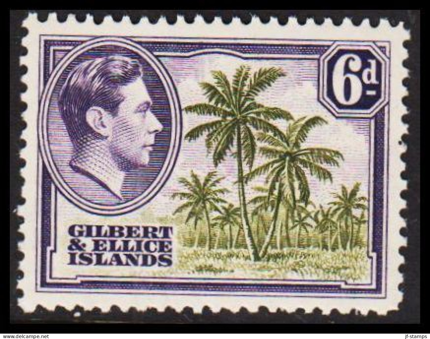 1939. GILBERT & ELLICE ISLANDS. Georg VI & COUNTRY MOTIVES. 6 D Palms At Beach Never Hinged.  (Michel 45) - JF537462 - Islas Gilbert Y Ellice (...-1979)